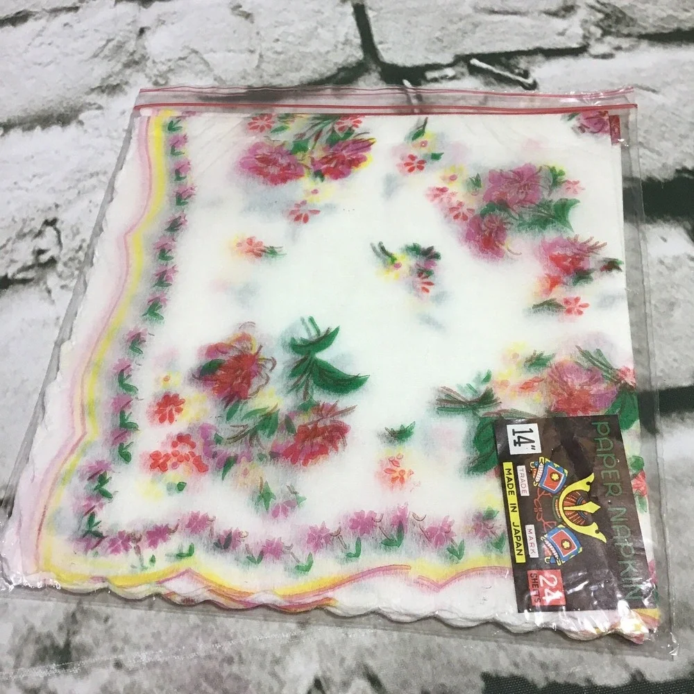 Vintage Decoupage Luncheon Napkins Lot 2Packs Floral Bamboo Print Scalloped